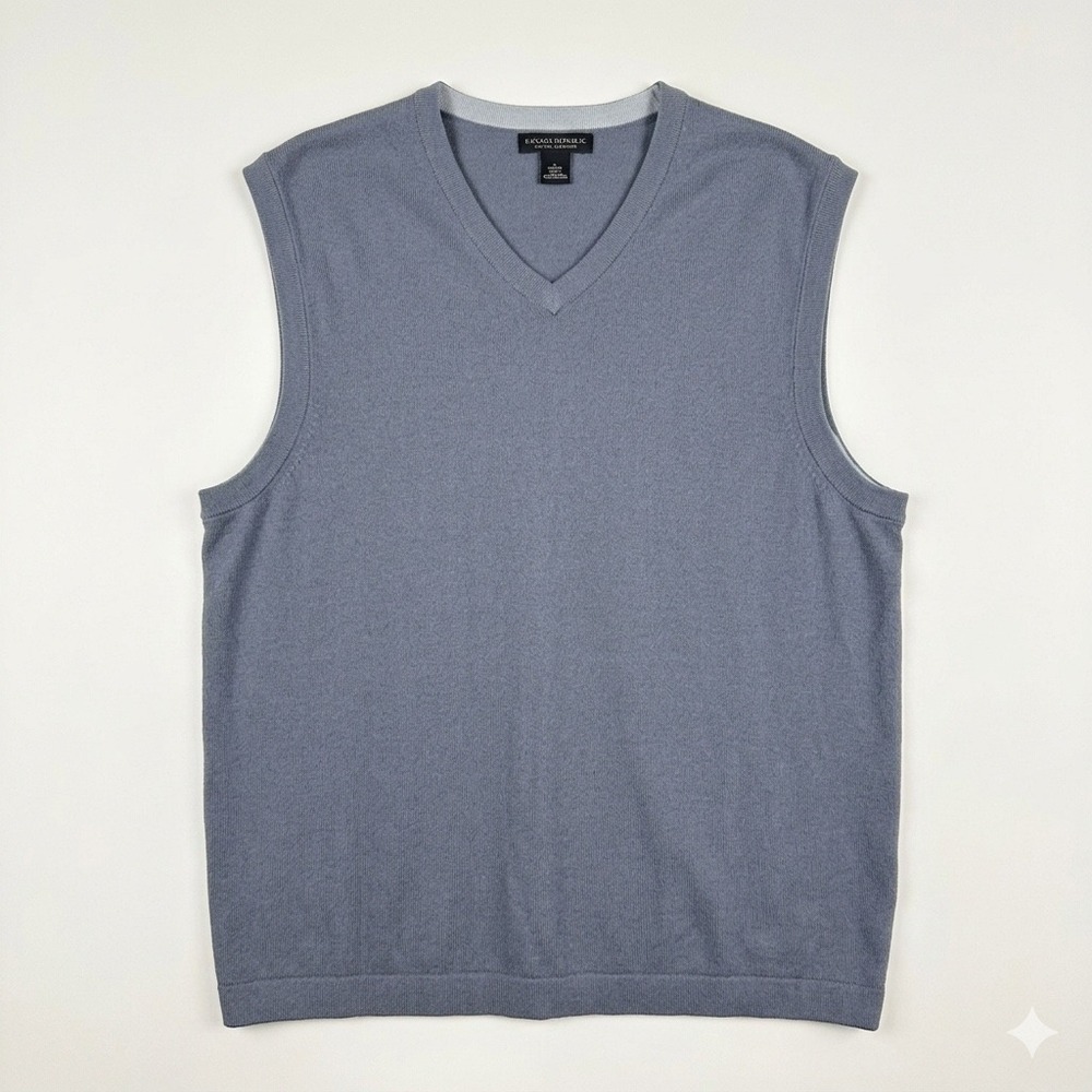 Banana Republic Mens Cotton Cashmere V-Neck Sweater Vest Slate‎ Blue Gray Large